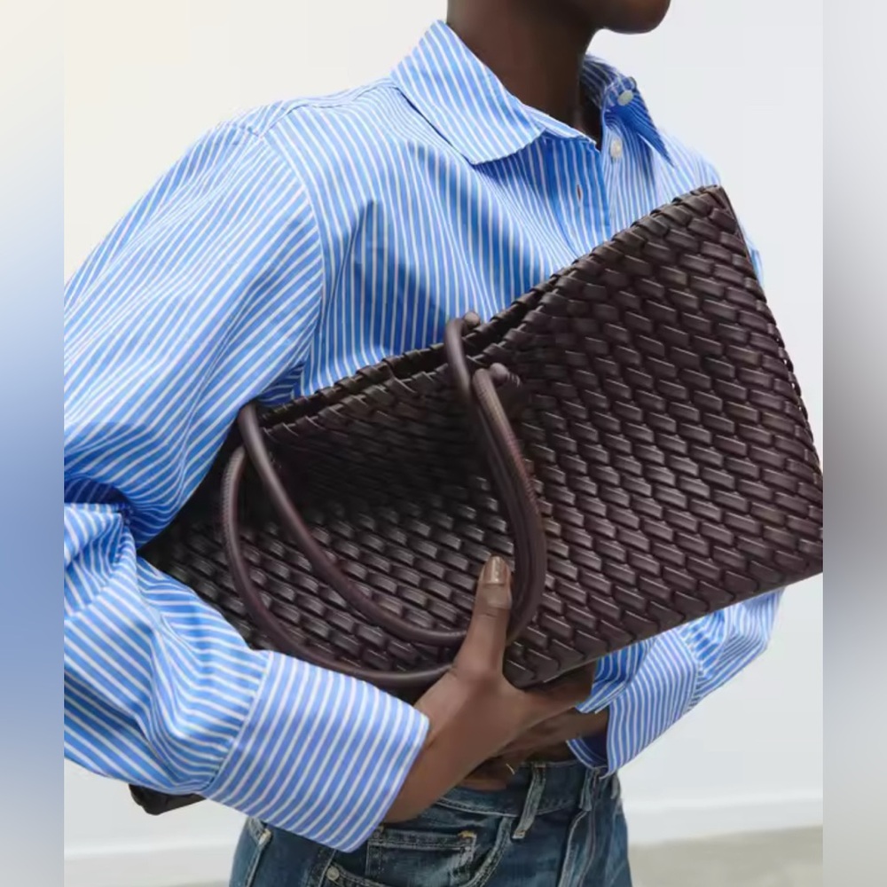 NEW $169 Elongated woven shopper vegan leather bag